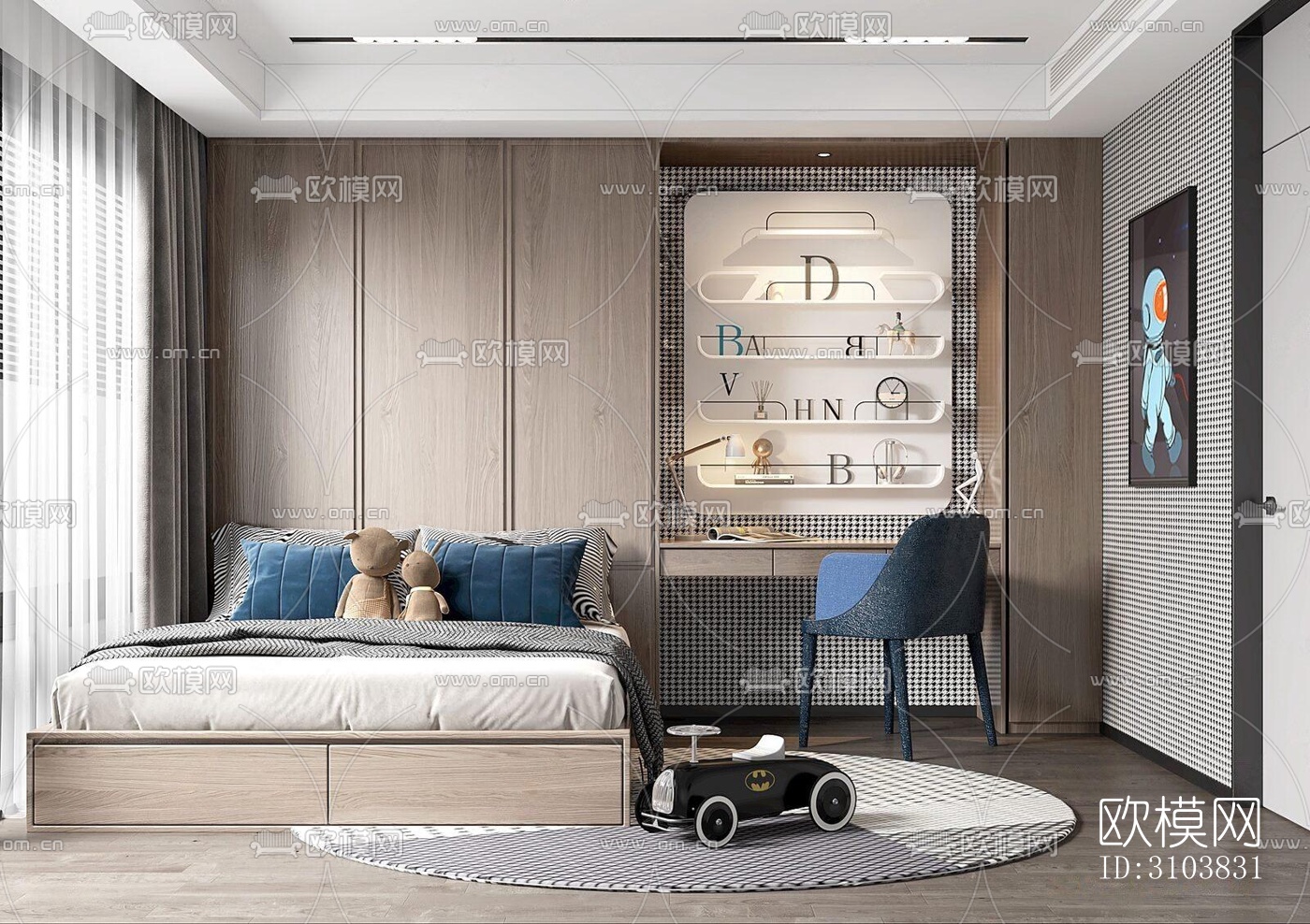 北欧儿童房效果图下载（渲染图1）