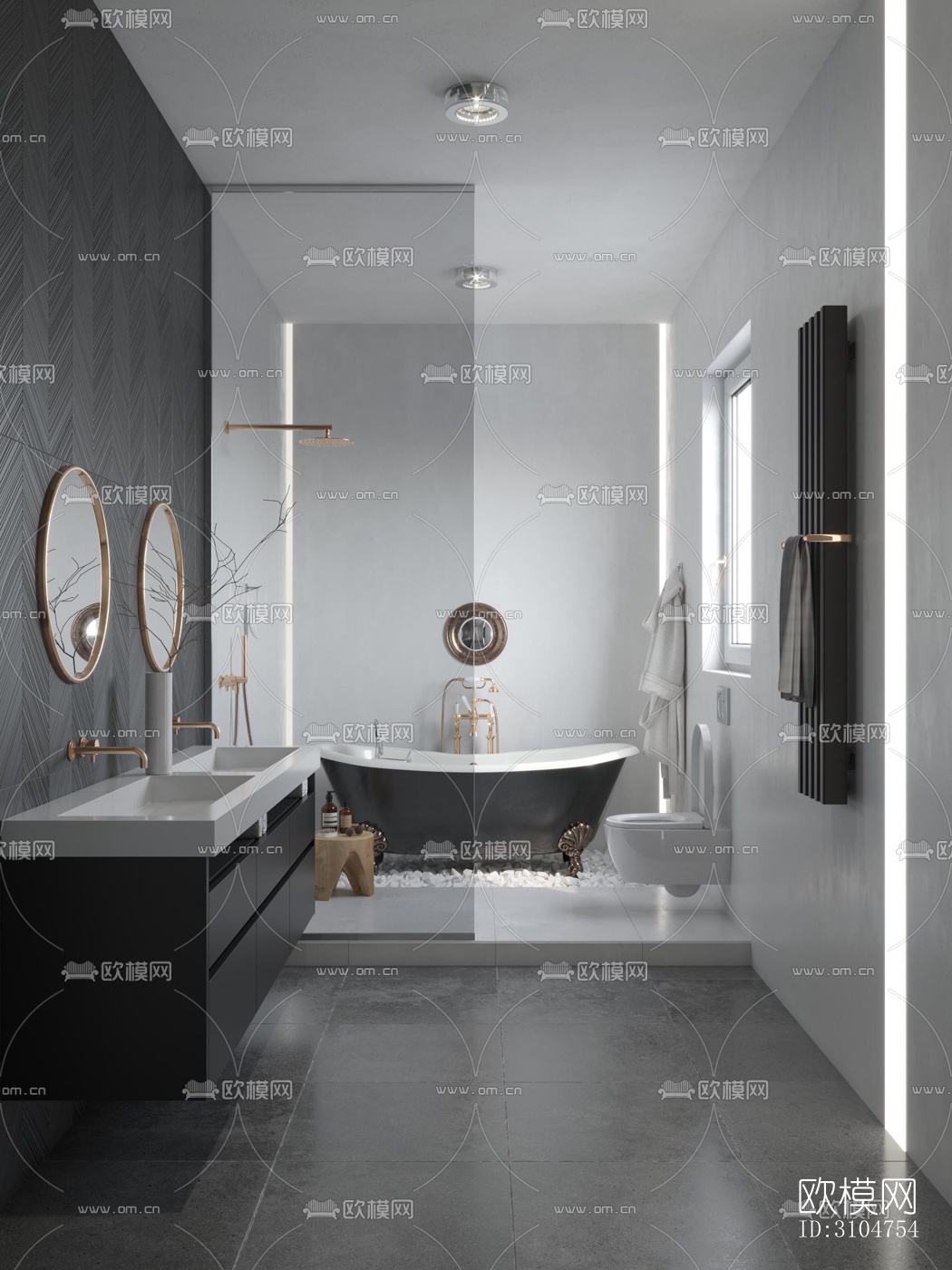 高级灰卫生间效果图下载（渲染图4）