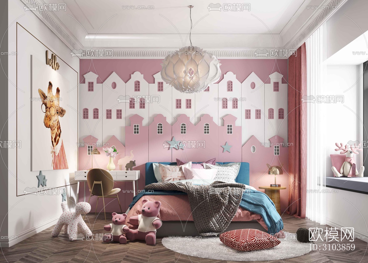 北欧儿童房效果图下载（渲染图1）