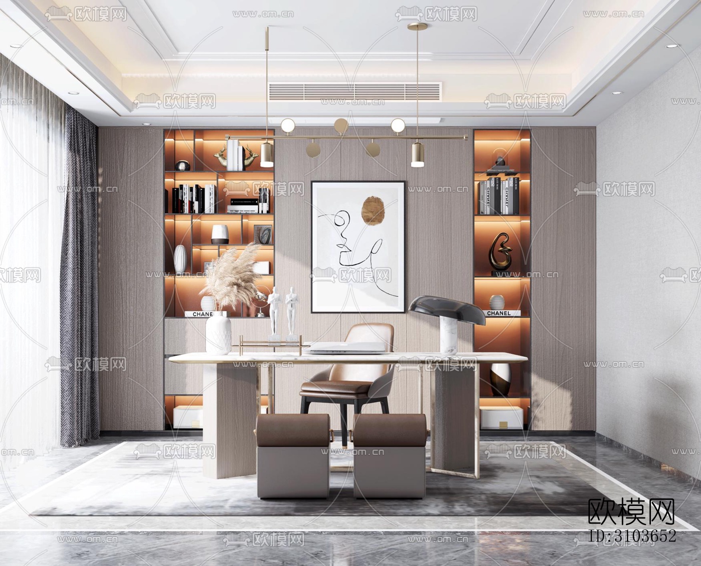 现代书房效果图下载（渲染图5）