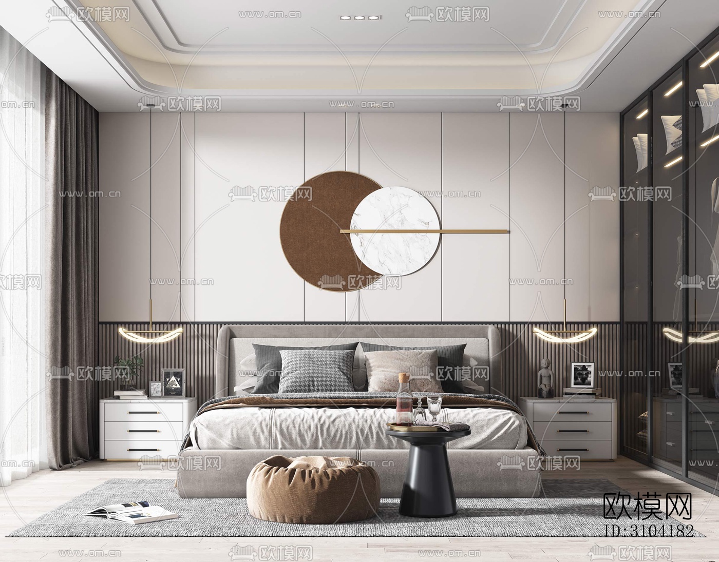 新中式卧室效果图下载（渲染图1）