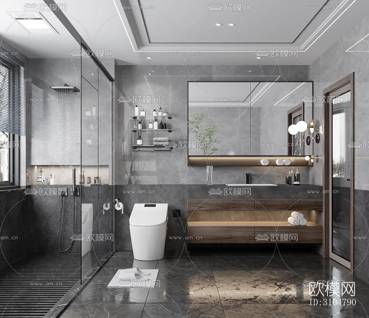 高级灰卫生间效果图下载（渲染图4）