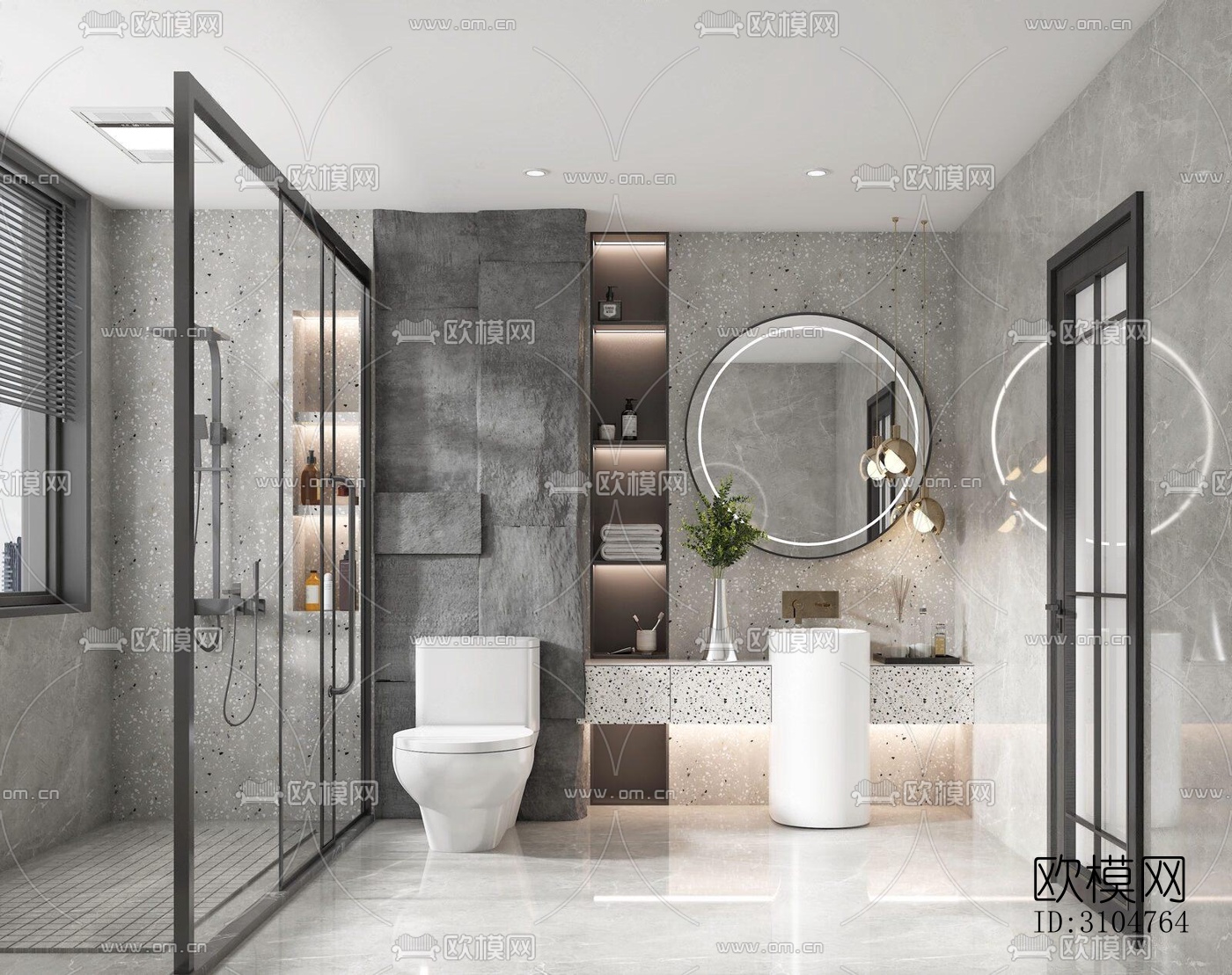 高级灰卫生间效果图下载（渲染图2）