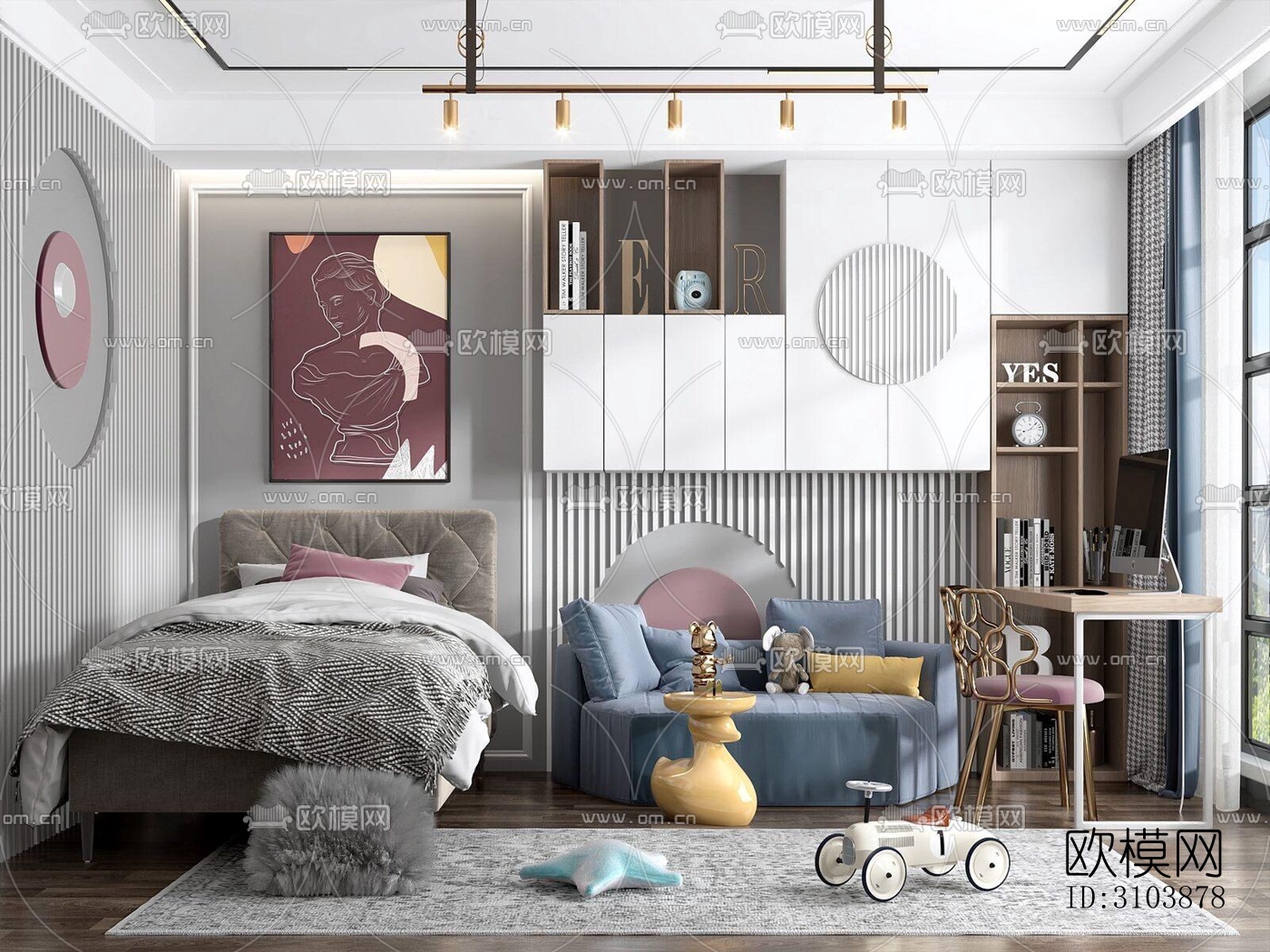 北欧儿童房效果图下载（渲染图5）