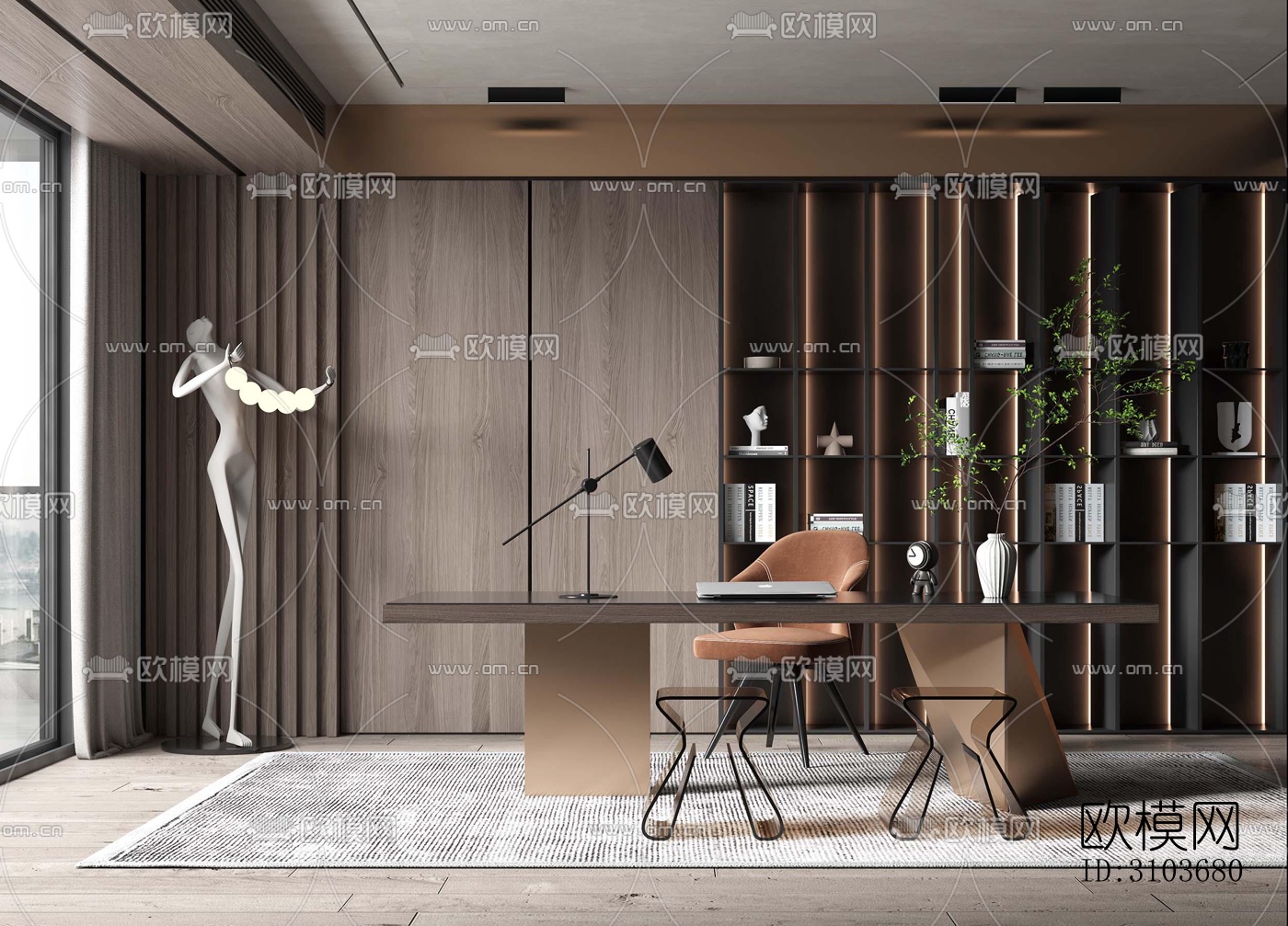 现代书房效果图下载（渲染图5）