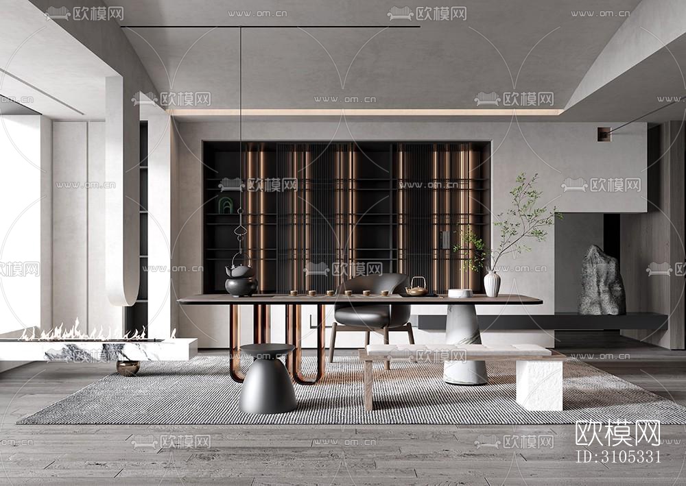 高级灰茶室效果图下载（渲染图1）