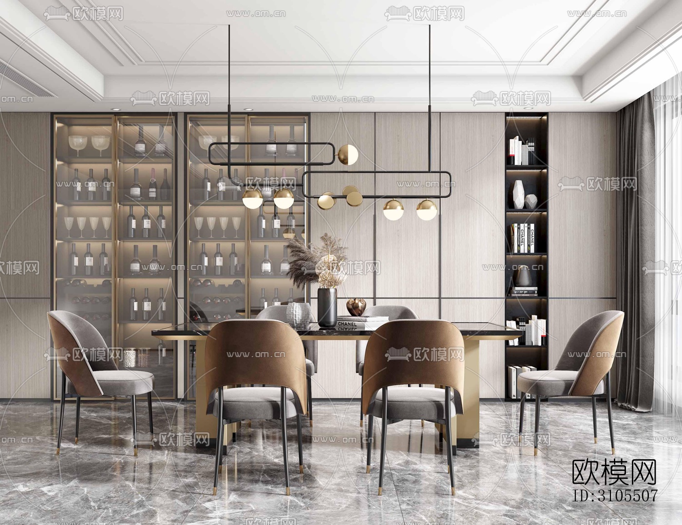 现代餐厅效果图下载（渲染图1）