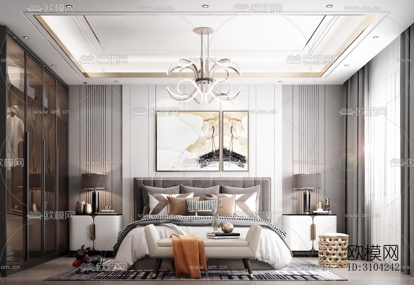 现代卧室效果图下载（渲染图2）
