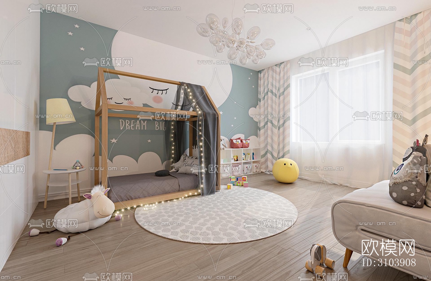北欧儿童房效果图下载（渲染图1）