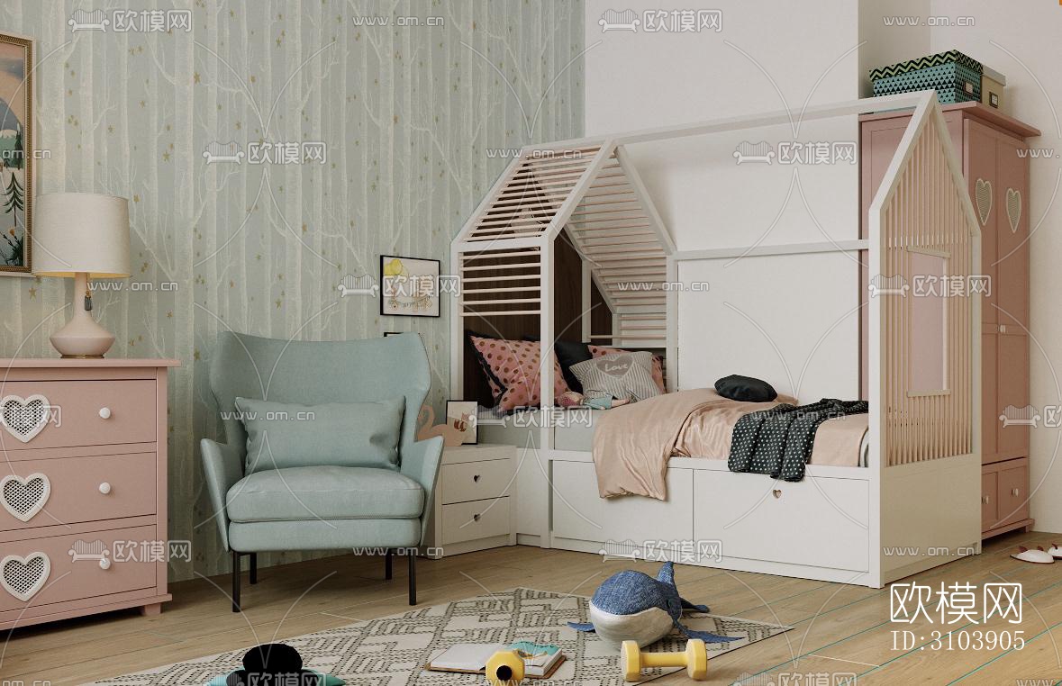 北欧儿童房效果图下载（渲染图3）