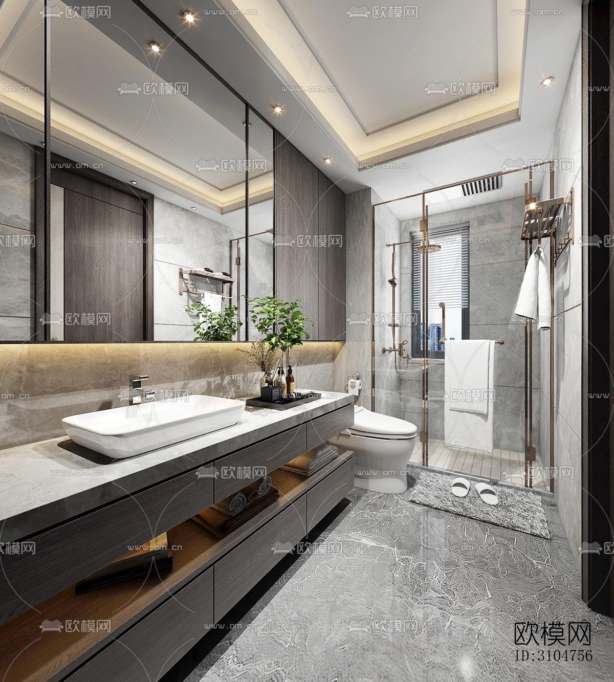 高级灰卫生间效果图下载（渲染图1）