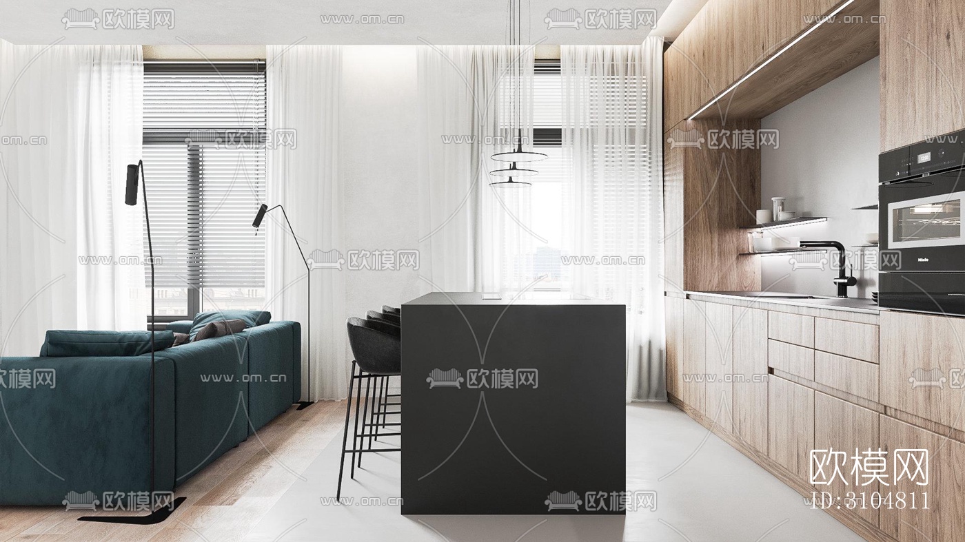 北欧厨房效果图下载（渲染图5）