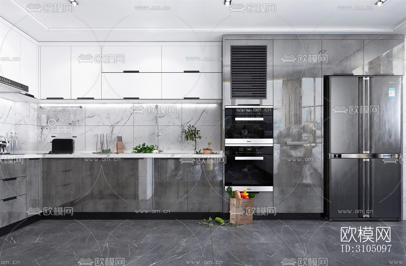 高级灰厨房效果图下载（渲染图5）