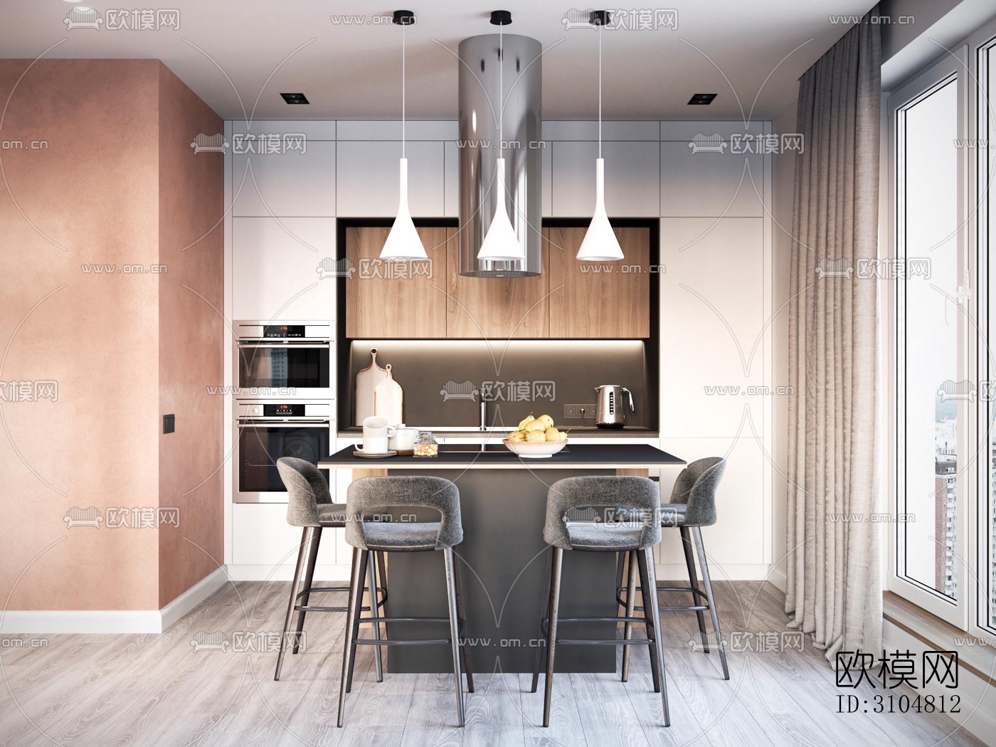 北欧厨房效果图下载（渲染图3）