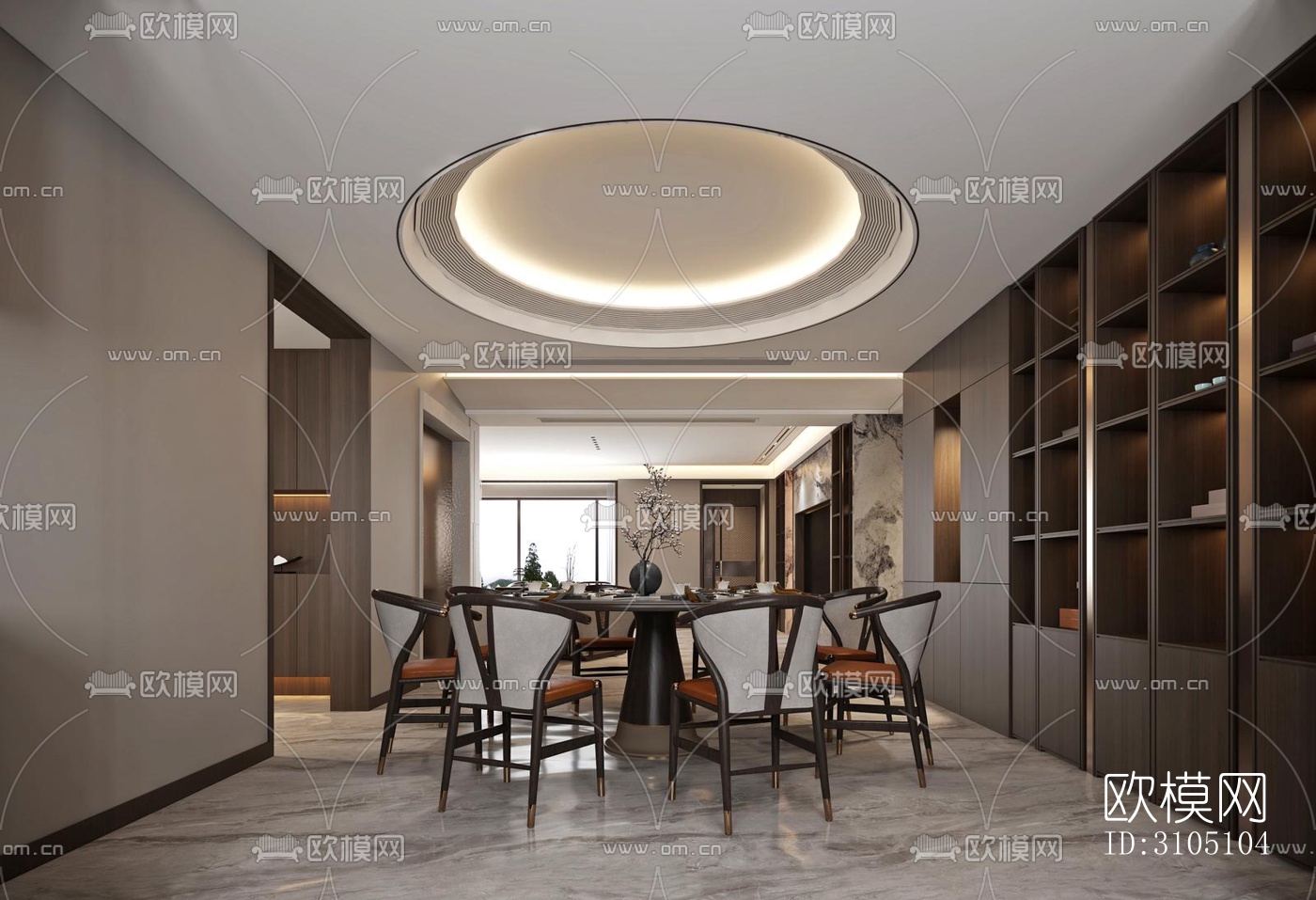 新中式平层效果图下载（渲染图4）