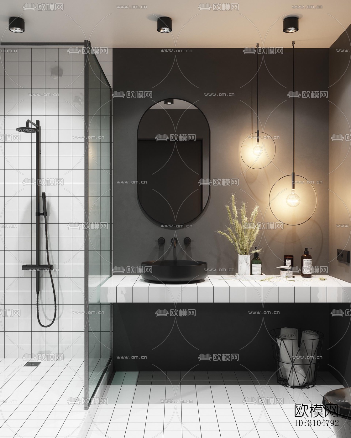 高级灰卫生间效果图下载（渲染图5）