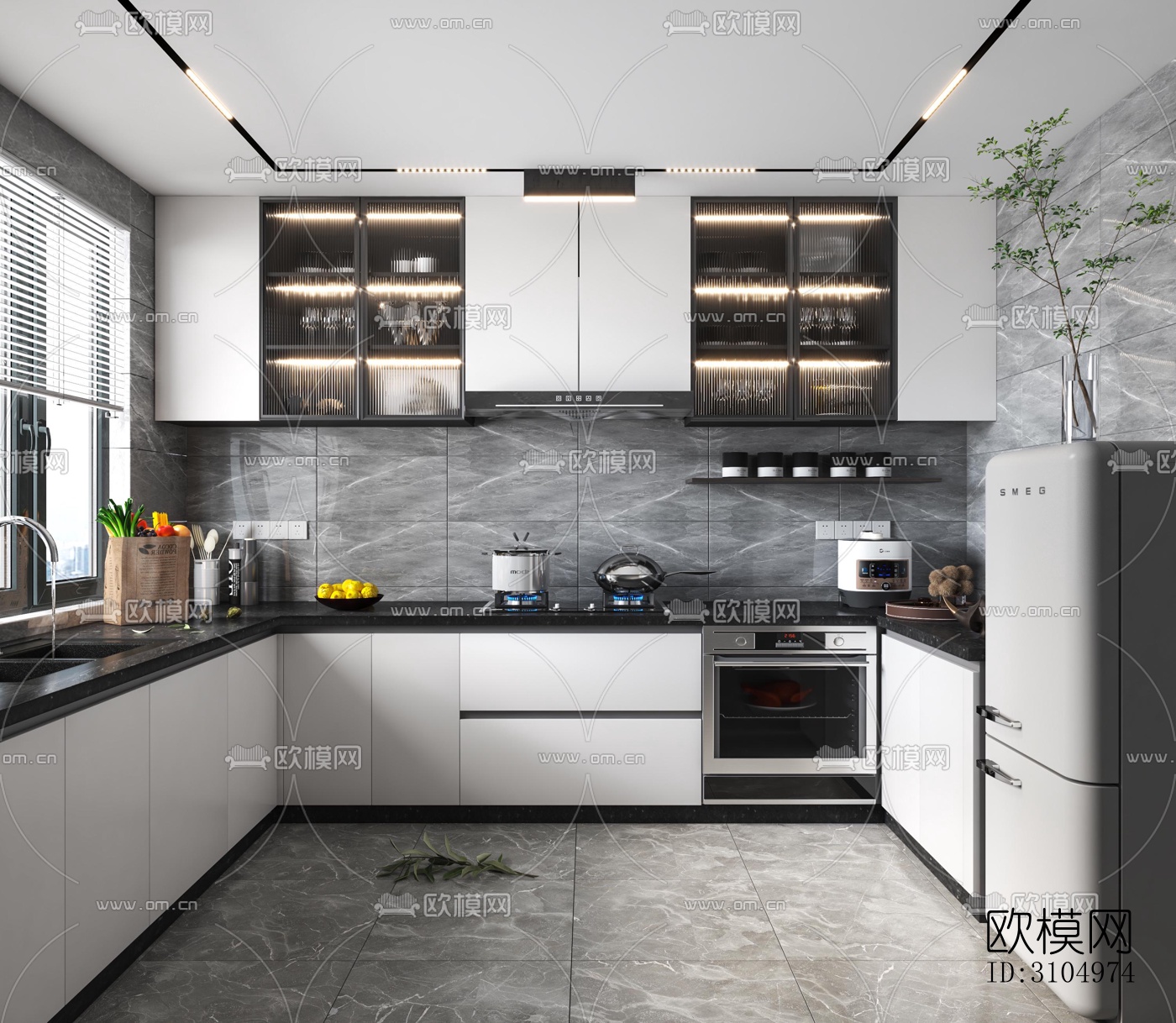 现代厨房效果图下载（渲染图2）
