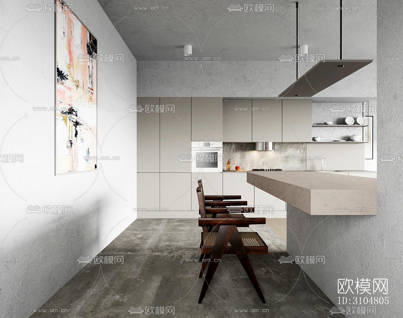 北欧厨房效果图下载（渲染图1）