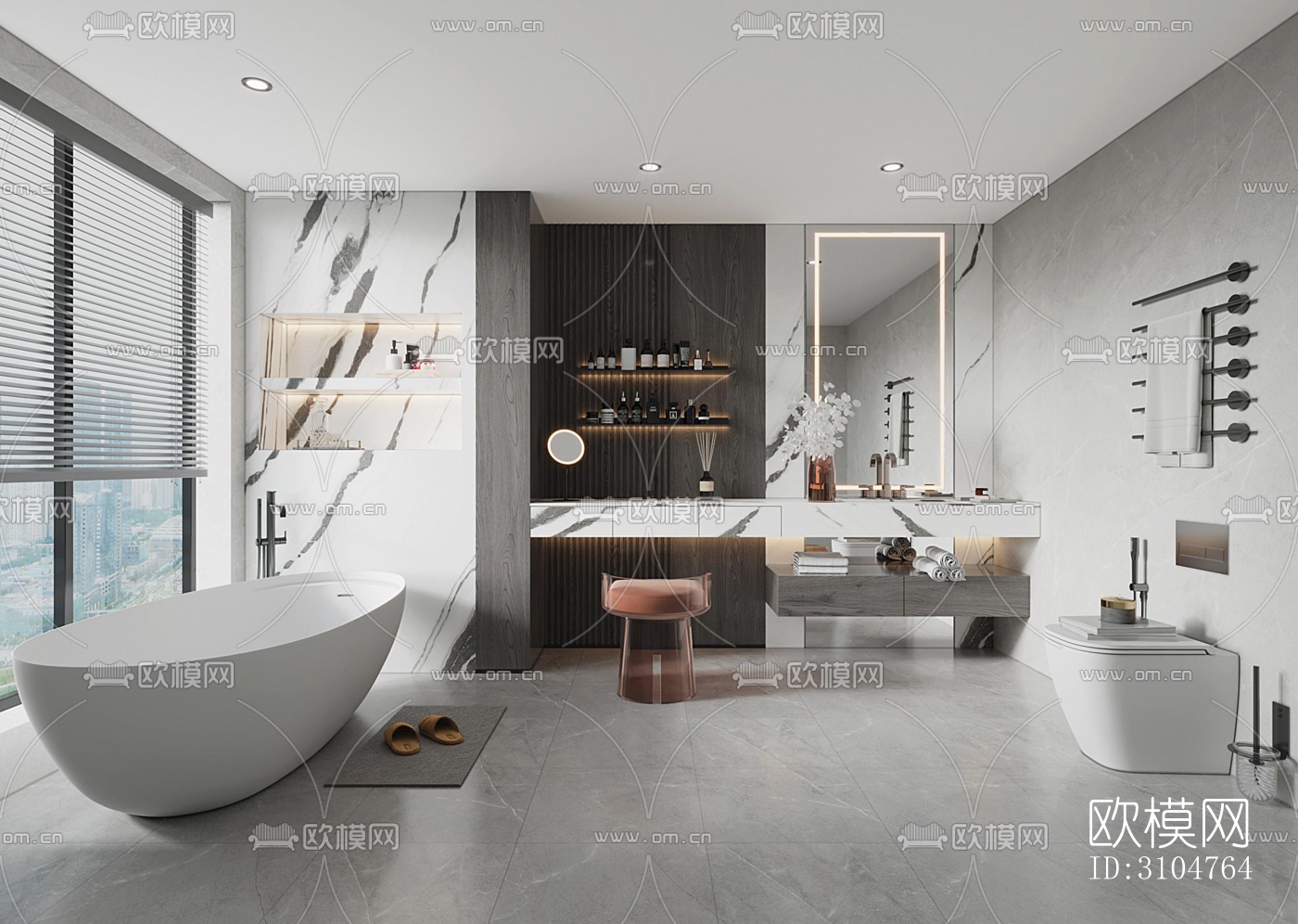 高级灰卫生间效果图下载（渲染图4）