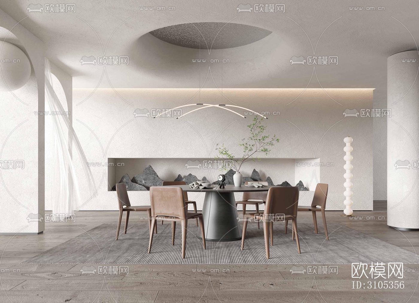 奶油风餐厅效果图下载（渲染图4）