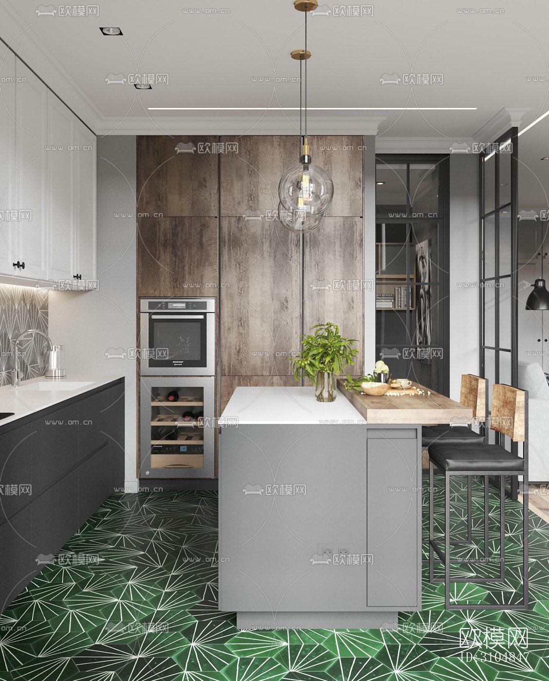 北欧厨房效果图下载（渲染图3）