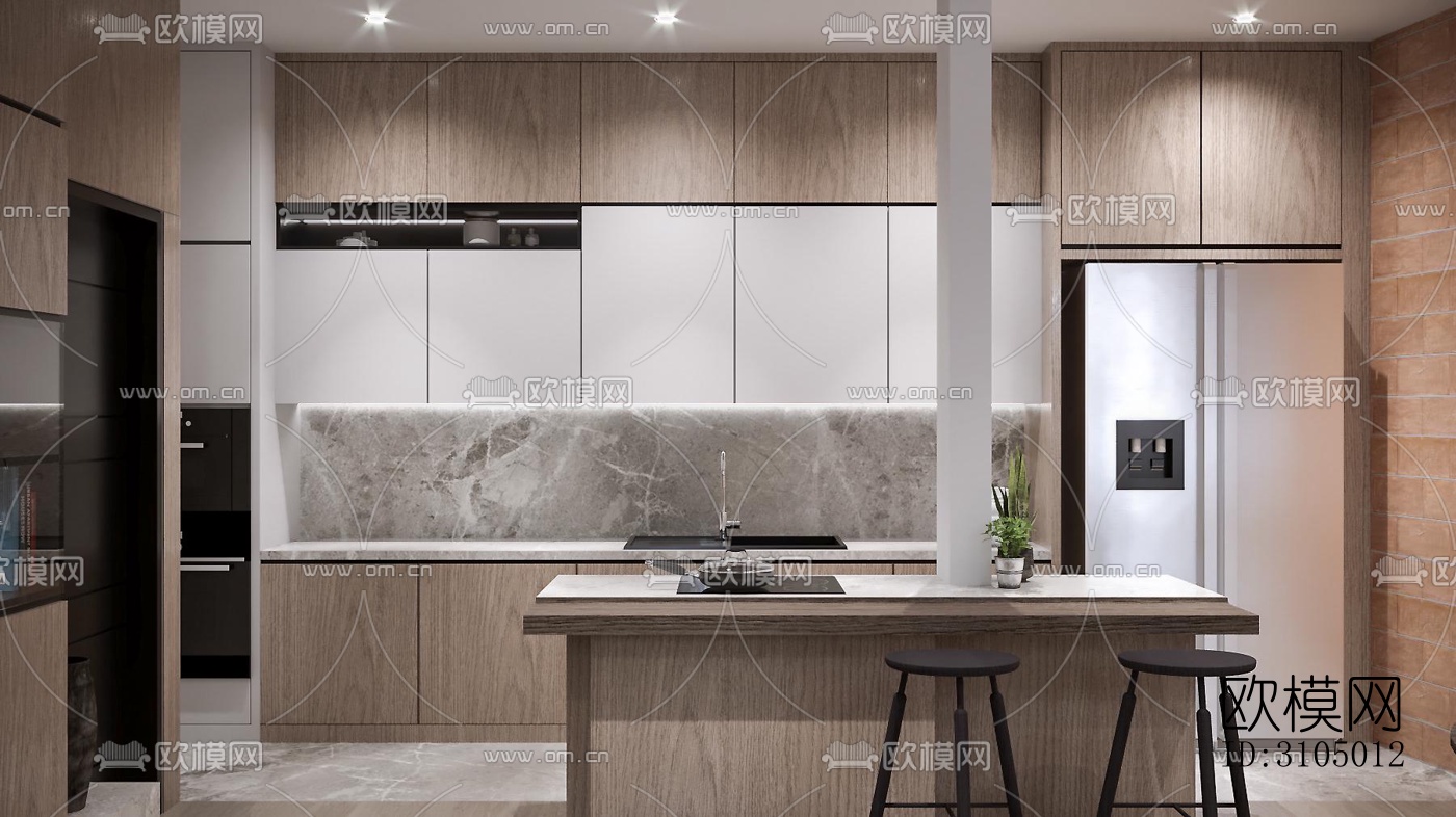 现代厨房效果图下载（渲染图4）