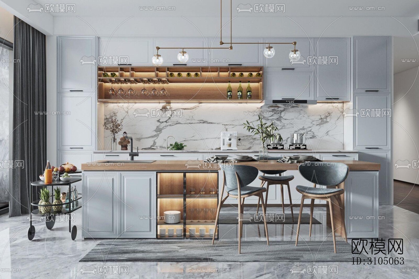 美式厨房效果图下载（渲染图3）