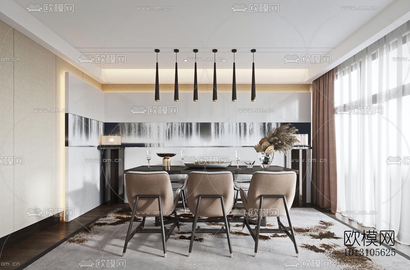 现代餐厅效果图下载（渲染图1）