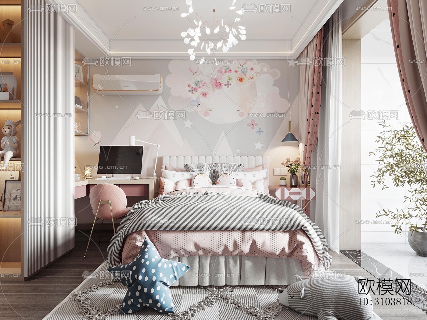 北欧儿童房效果图下载（渲染图1）