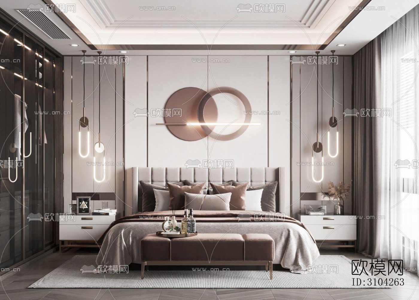 现代卧室效果图下载（渲染图1）