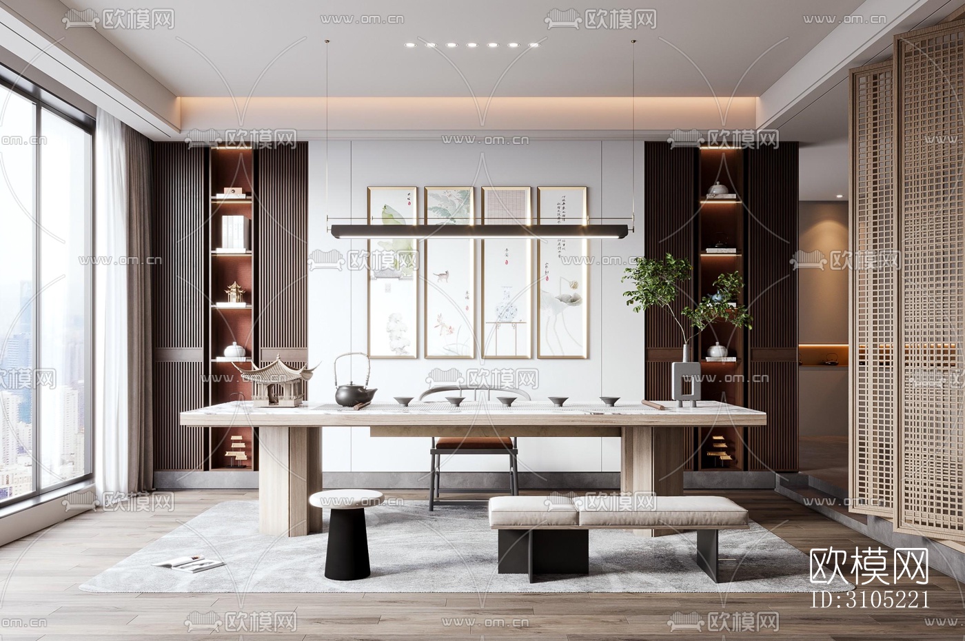 新中式茶室效果图下载（渲染图3）