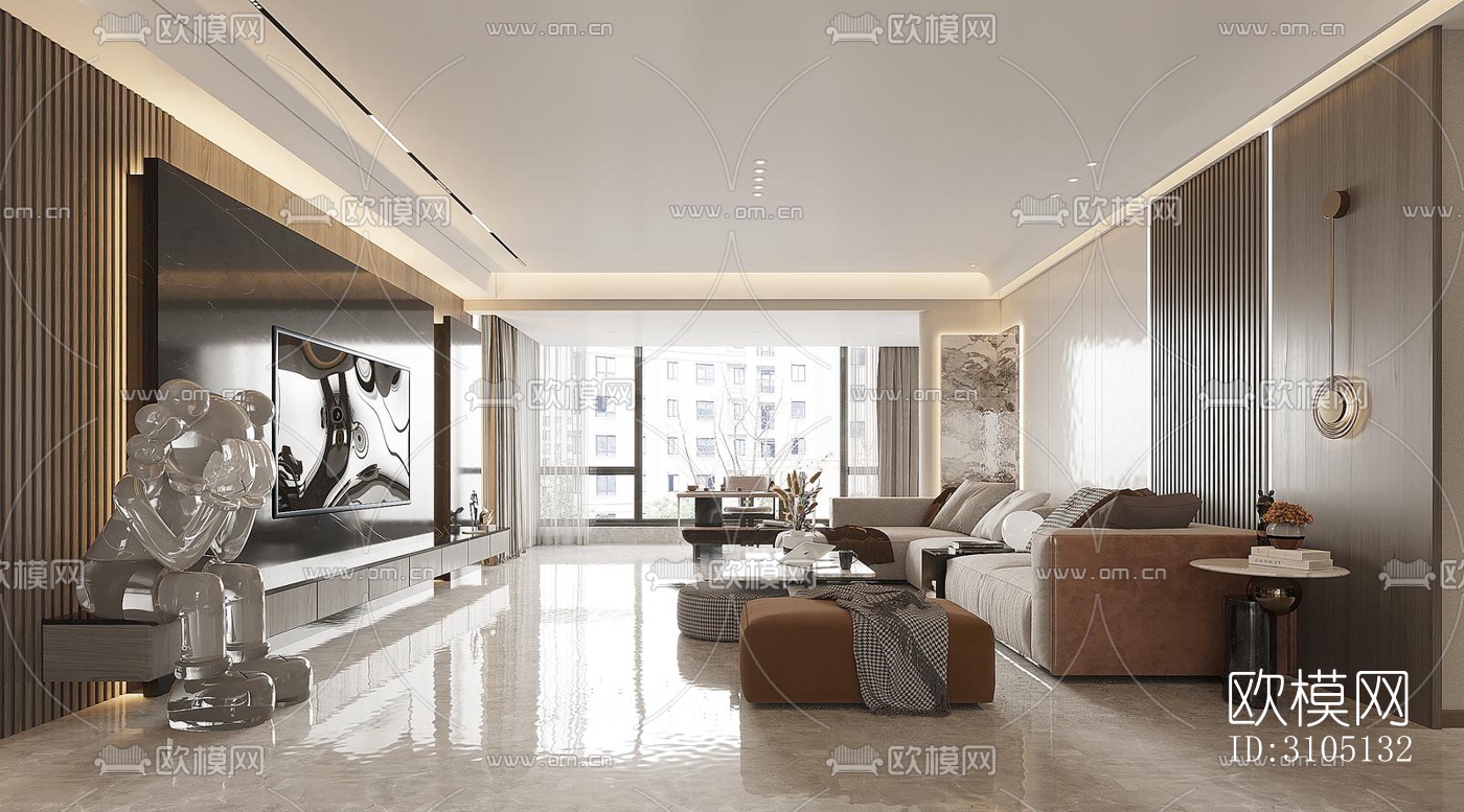 现代平层效果图下载（渲染图1）