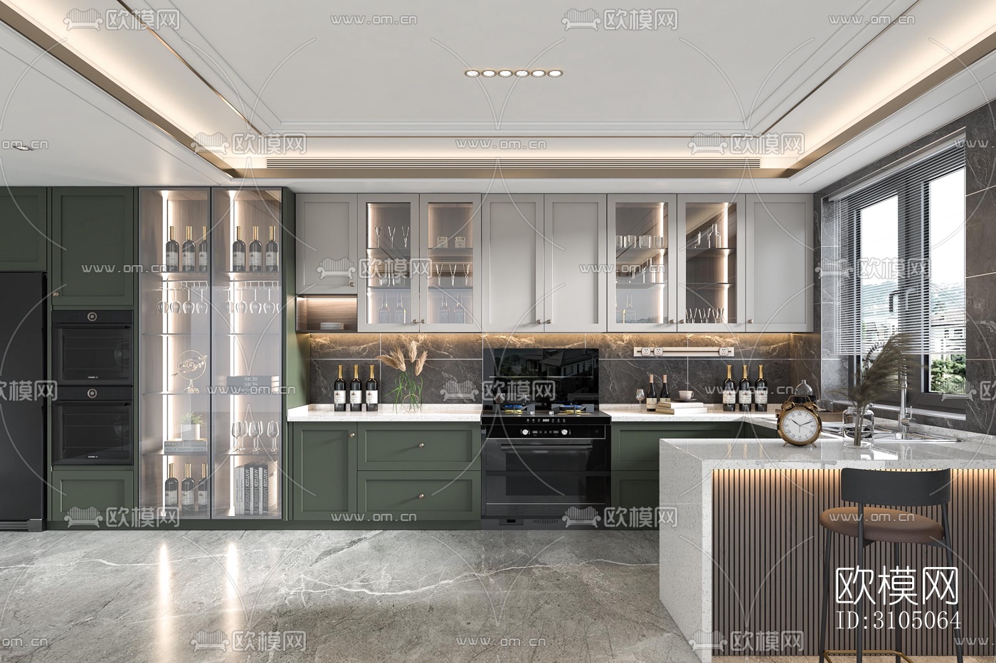 美式厨房效果图下载（渲染图3）