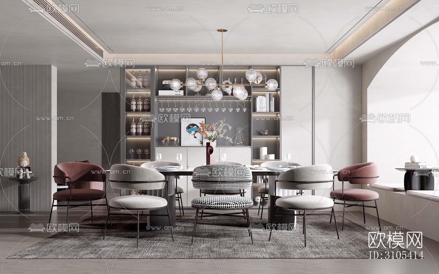 现代餐厅效果图下载（渲染图1）