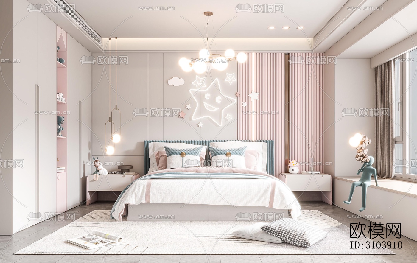 奶油风儿童房效果图下载（渲染图3）
