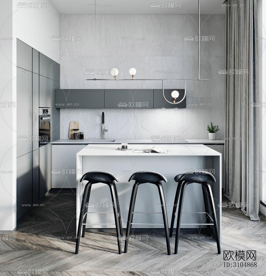 北欧厨房效果图下载（渲染图5）