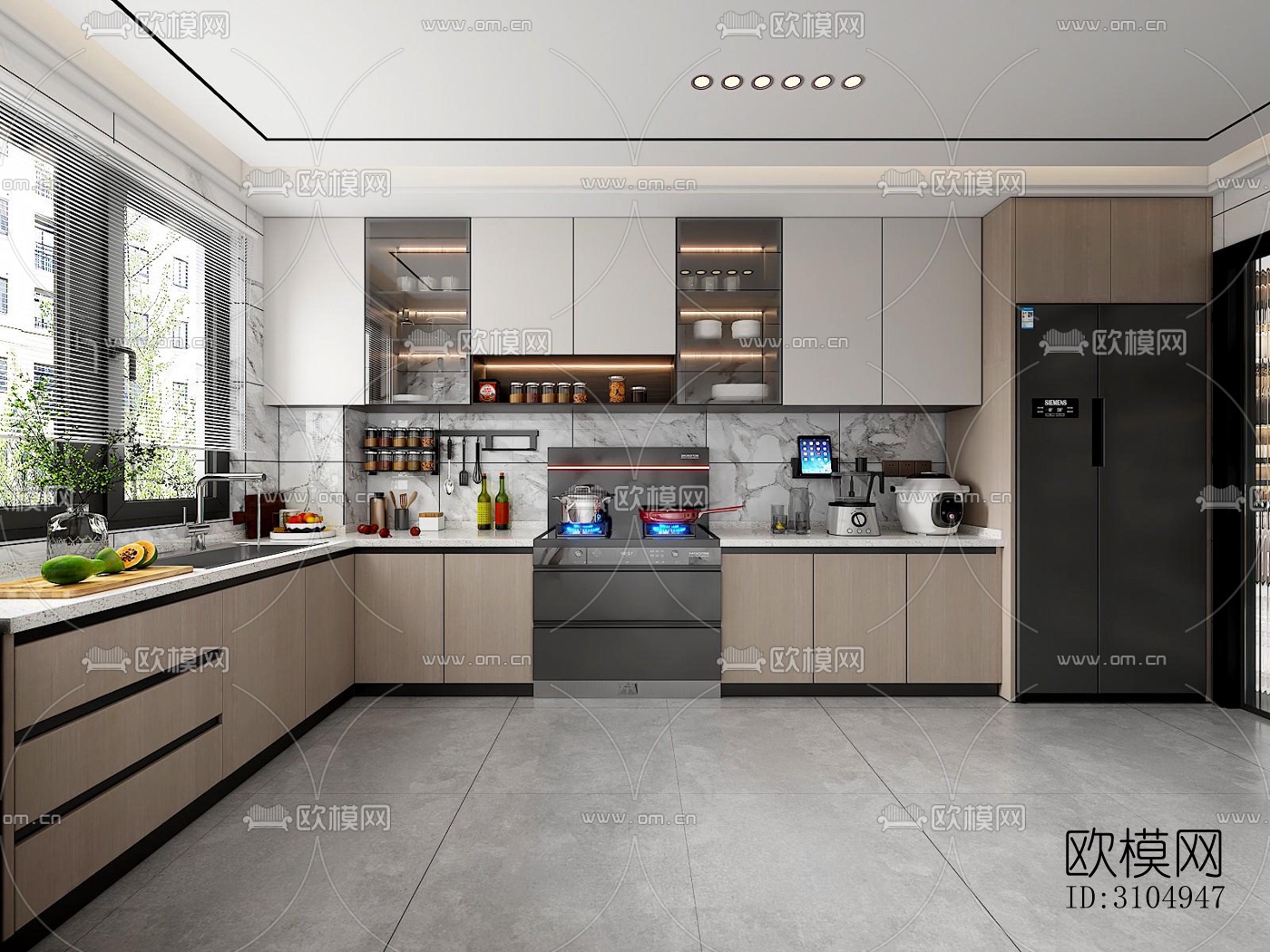 现代厨房效果图下载（渲染图3）