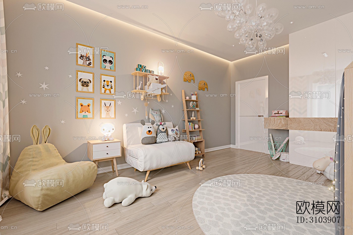 北欧儿童房效果图下载（渲染图5）