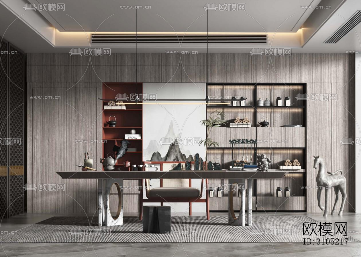 新中式茶室效果图下载（渲染图2）