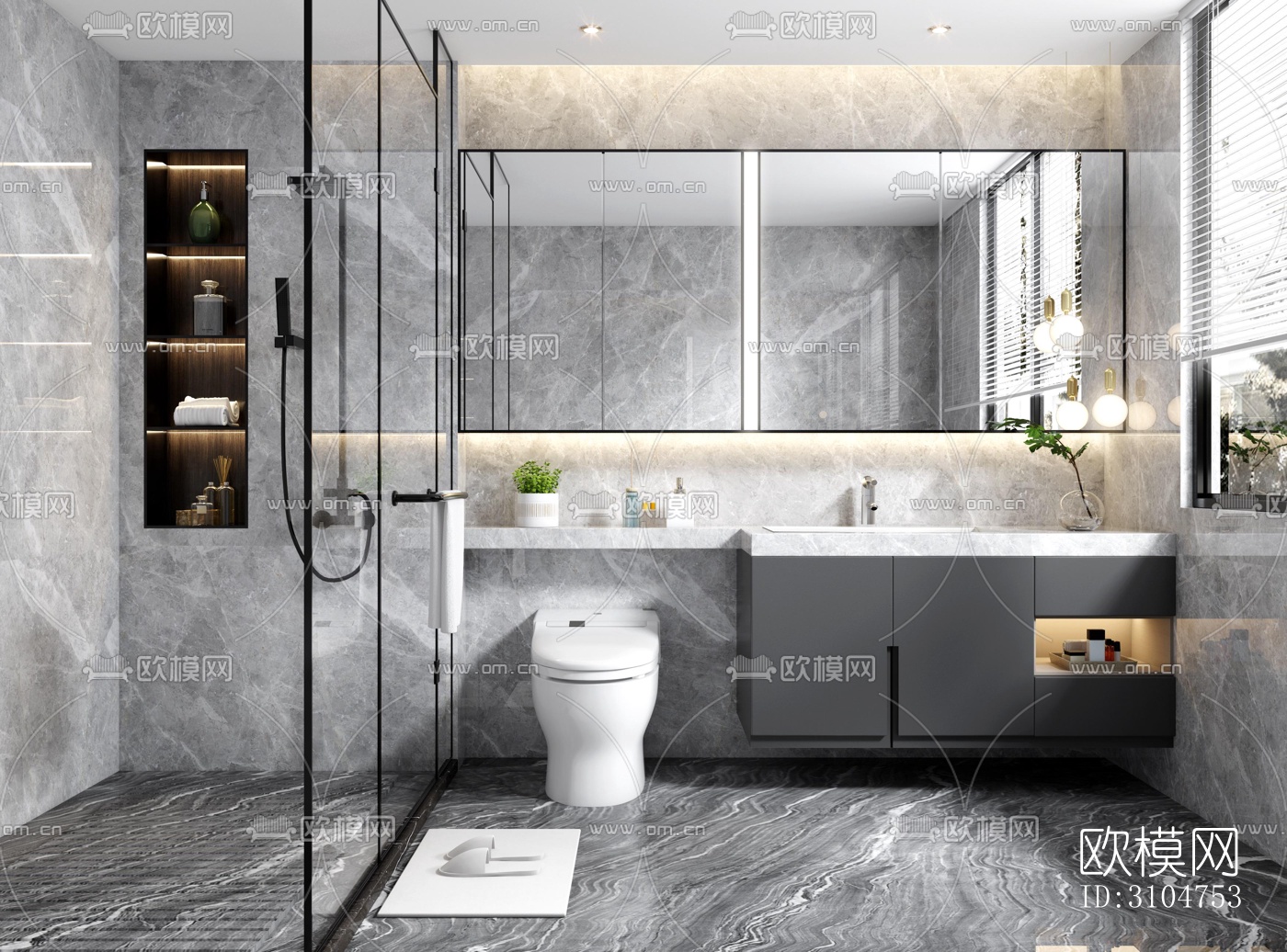 高级灰卫生间效果图下载（渲染图3）