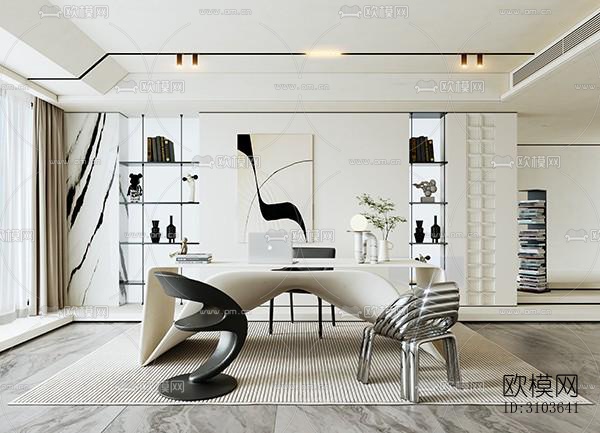 现代书房效果图下载（渲染图5）