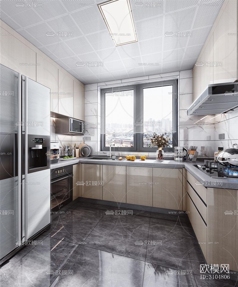 北欧厨房效果图下载（渲染图1）