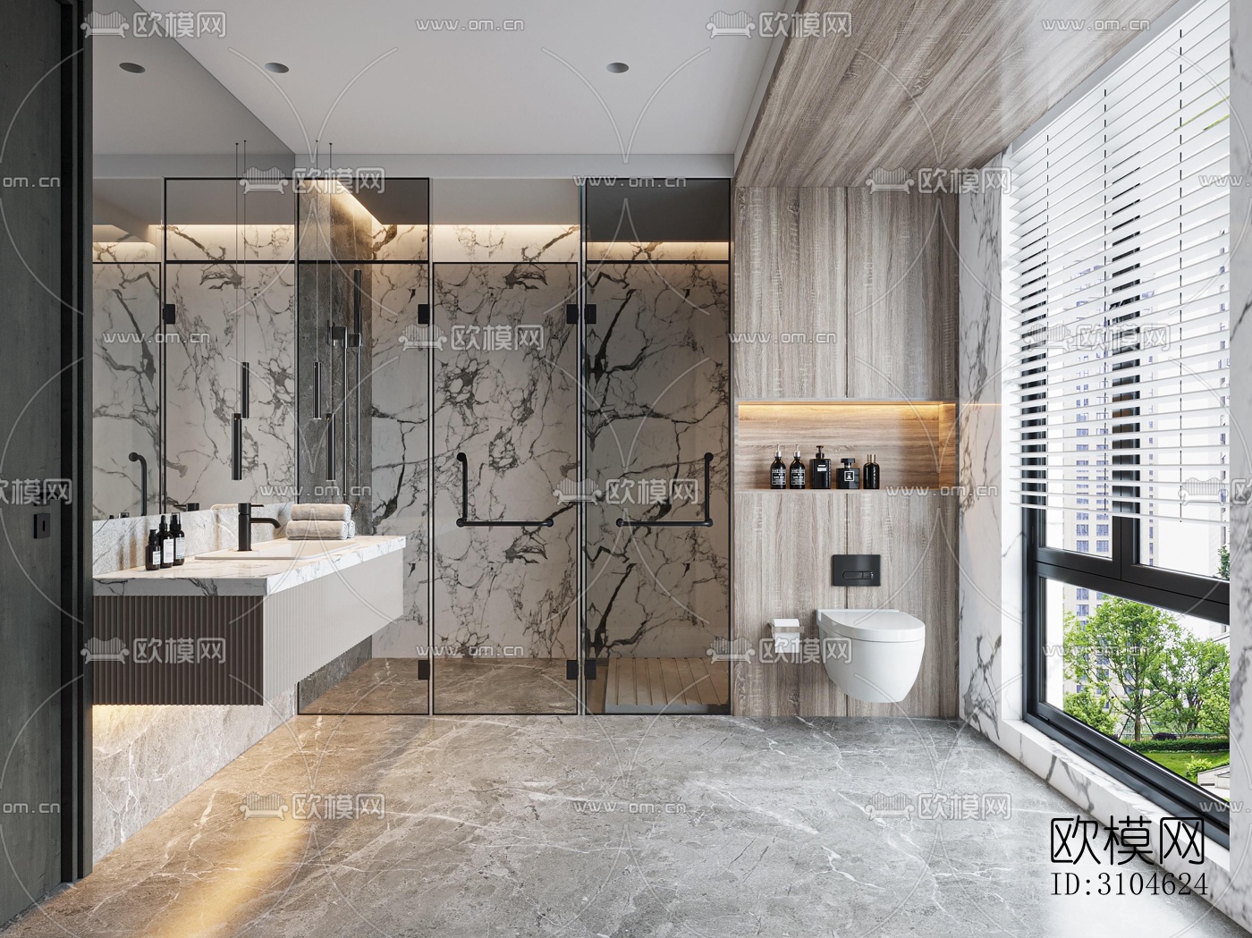 现代卫生间效果图下载（渲染图1）