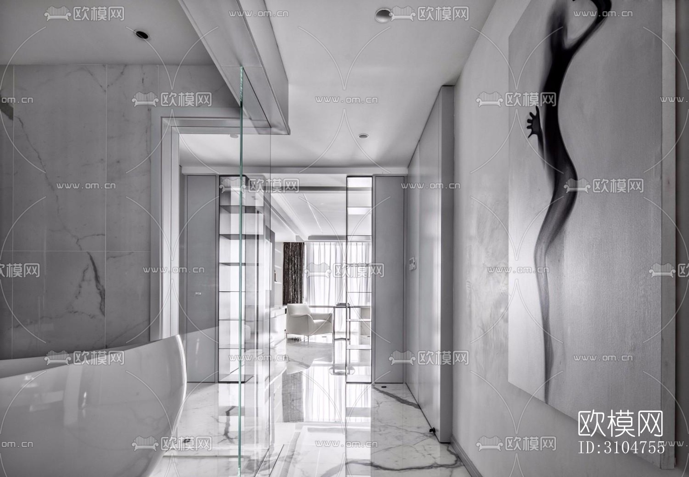 高级灰卫生间效果图下载（渲染图2）