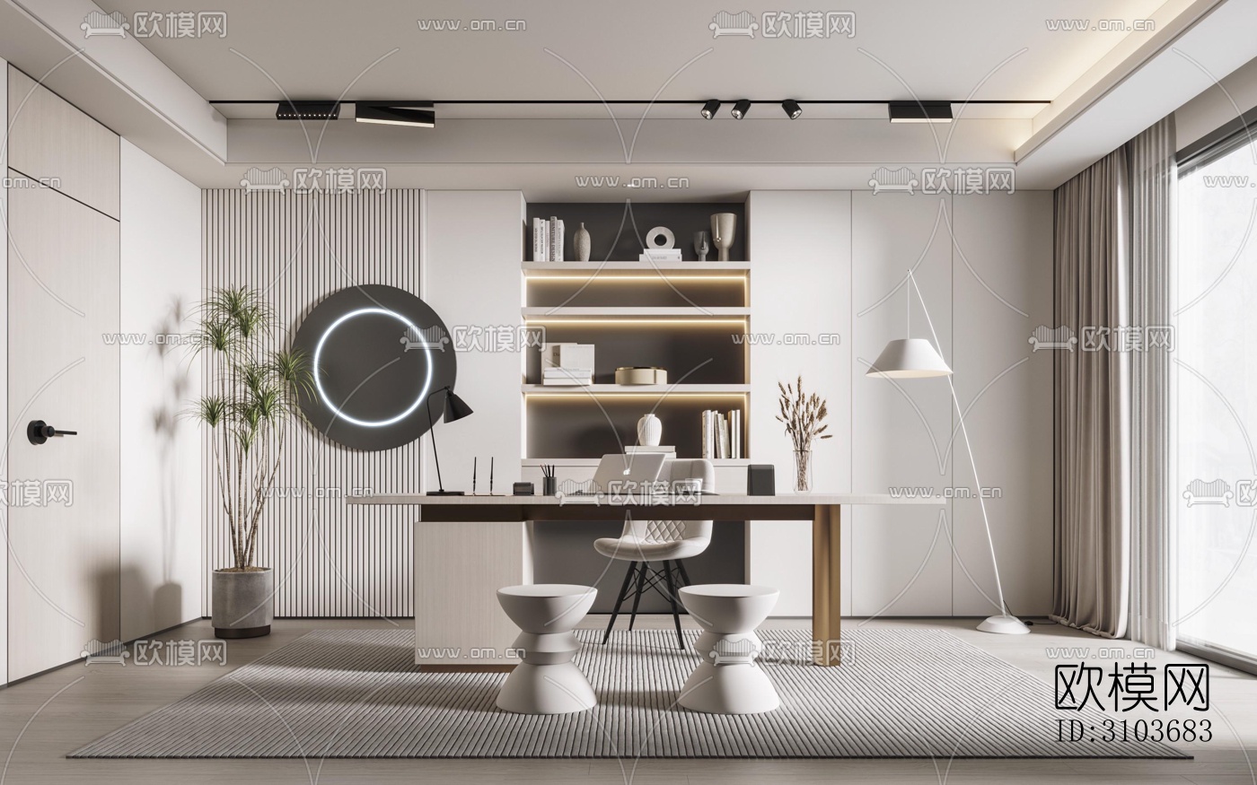 现代书房效果图下载（渲染图4）