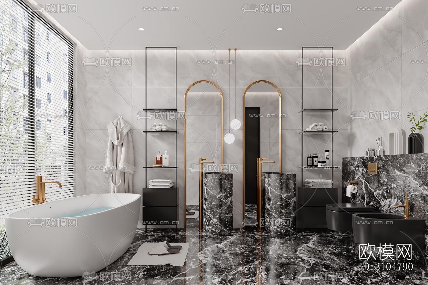 高级灰卫生间效果图下载（渲染图3）
