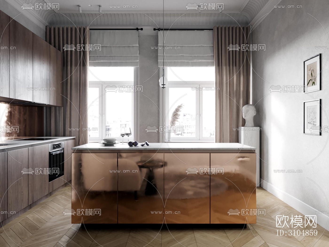 北欧厨房效果图下载（渲染图3）
