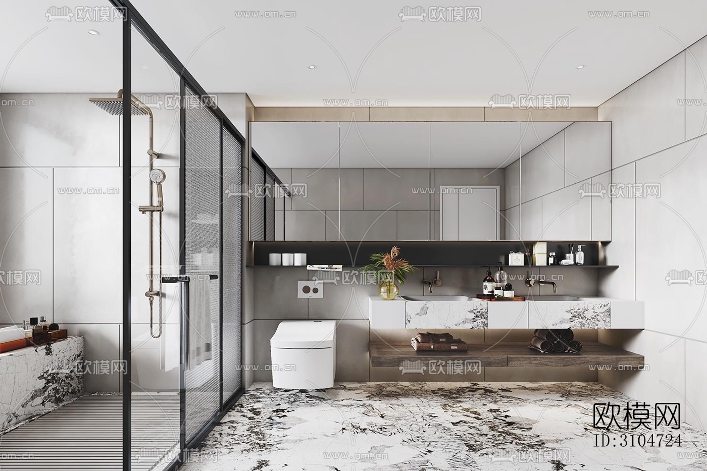 现代卫生间效果图下载（渲染图1）