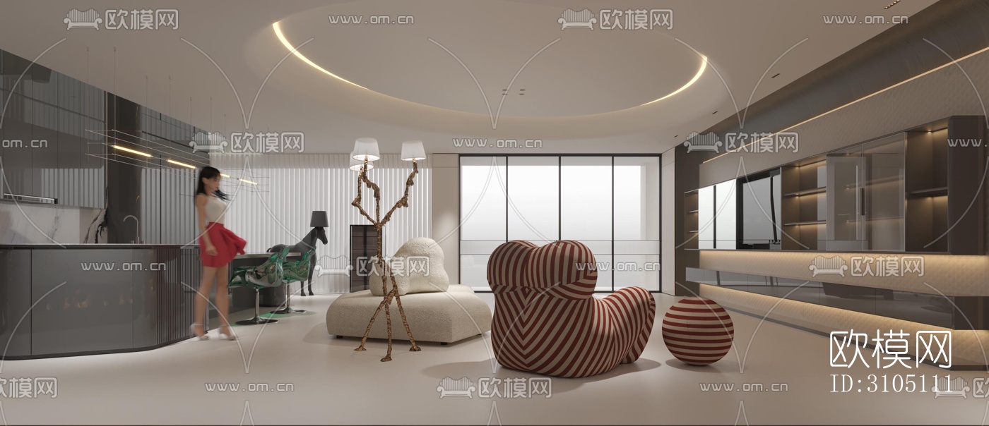 现代平层效果图下载（渲染图1）