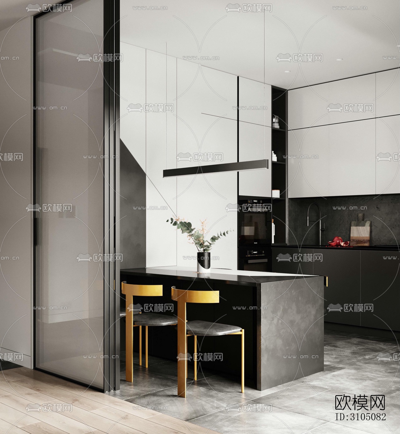 高级灰厨房效果图下载（渲染图5）